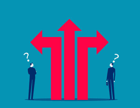 Business people thinking on different career path. Crossroad or decision for career path and direction choiceのイラスト素材