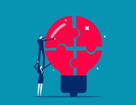 Partnership help team to get solution and win together, success teamwork or support to develop new idea, cooperate or collaborate, companion concept, helpful businessman support coworker for success.のイラスト素材
