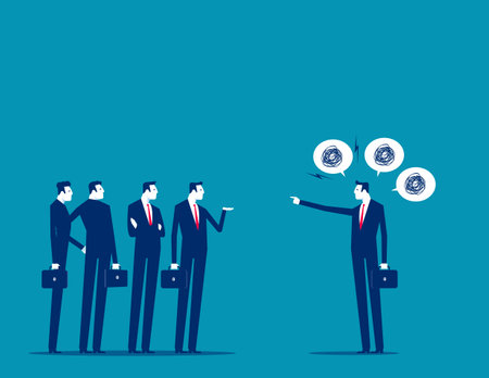 Deal with difficult people, bossy manager or trouble employee, tough or complicated colleague, confusion or conflict concept, frustrated business people dealing with difficult and fussy coworker.のイラスト素材