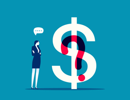 Dollar symbol question mark and woman. Vector Question Mark and Dollar Symbol Intertwinedのイラスト素材