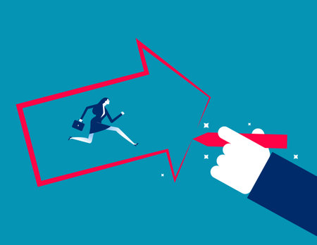 Business big hand helping direction for employee. Business finance vector flat styleのイラスト素材
