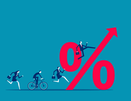 Business team moving up to percentage sign. Business progress vector illustrationのイラスト素材