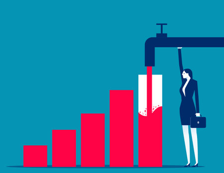 Businesswoman with water pipe. Business with wealth vector flat styleのイラスト素材