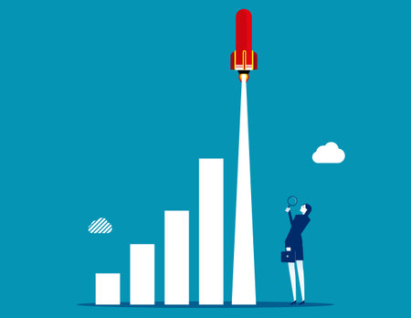 Business growth and rocketship. Business efficiency vector flat styleのイラスト素材