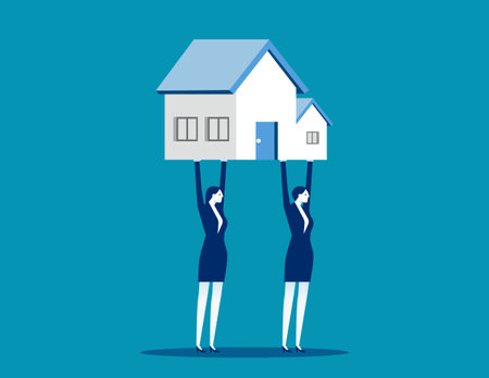 Business team with housing development. Business real estate vector flat styleのイラスト素材