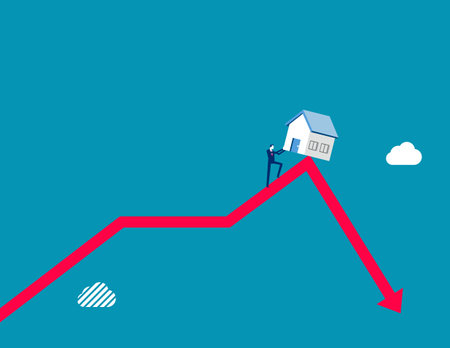 Business recession and stock market crash, Business housing development vector flat styleのイラスト素材