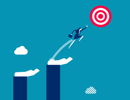 Business reaching and aspirations, Business jumping vector flatのイラスト素材