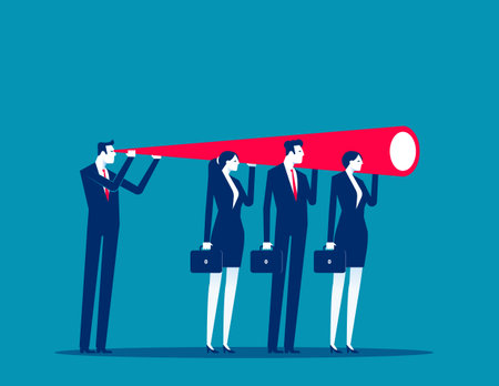 Business leader with binocular. Business teamwork vector flat styleのイラスト素材