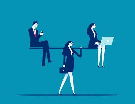 Employee carry boss go forward. Business Capitalism and Labor vector flat styleのイラスト素材
