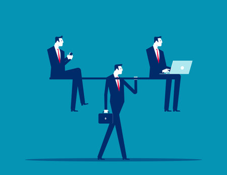Employee carry boss go forward. Business Capitalism and Labor vector flat styleのイラスト素材