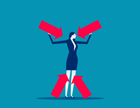 Arrows pointing to the woman. Business vector conceptのイラスト素材
