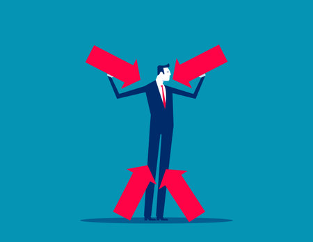 Arrows pointing to the man. Business vector conceptのイラスト素材