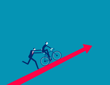 Vector business person pushing a small business owners bicycleのイラスト素材
