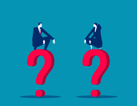 Business person sitting low on the question mark. Communication problemsのイラスト素材