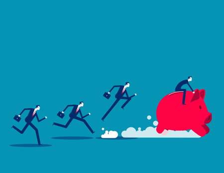 Leader ride piggy bank to competition for business. Investor running to success conceptのイラスト素材