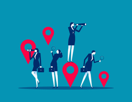 Business team find their own map orientation,  finding self-orientation and directionのイラスト素材