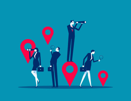 Business team find their own map orientation,  finding self-orientation and directionのイラスト素材