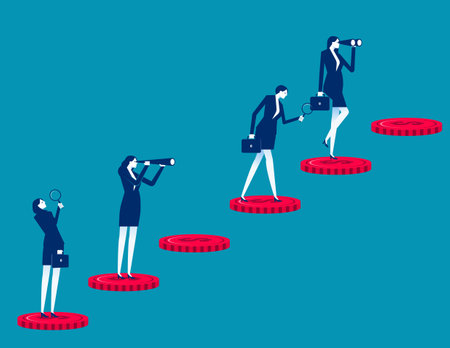 Teams and Members Moving Up on the Steps to Gold Coins, Business Operation and Marketing Promotionのイラスト素材