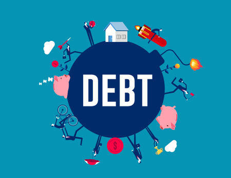Group of businessmen operating on a debt bomb,  Economic crisis and Debt crisisのイラスト素材