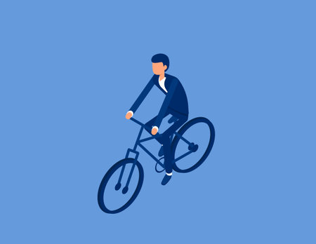 Businessman riding bike. Isometric vector conceptのイラスト素材