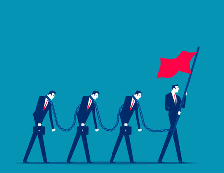 People chasing flags. Employee people chained to the flag chasing ideologyのイラスト素材