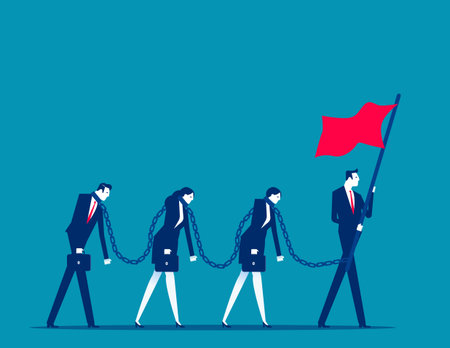 People chasing flags. Employee people chained to the flag chasing ideologyのイラスト素材