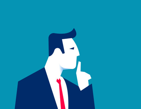 Asking. Man showing shh sign with finger near lipsのイラスト素材