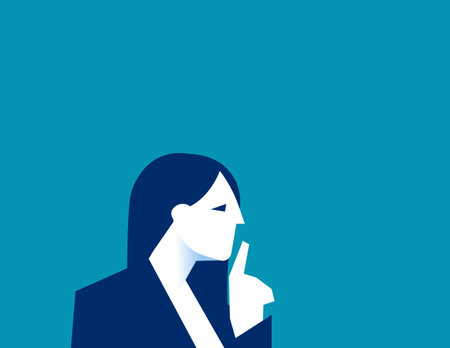 Asking. Woman showing shh sign with finger near lipsのイラスト素材