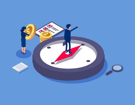 Business Finance Development and Investment Direction. Flat isometric vector conceptのイラスト素材
