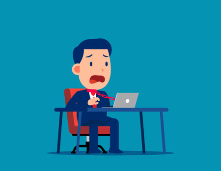 Control. Business employee tied with chain to computer in officeのイラスト素材