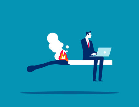 Burning work. A businessman sitting on a burning matchのイラスト素材