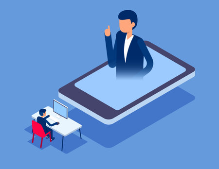 Distance education, business online learning . Flat isometric vector conceptのイラスト素材