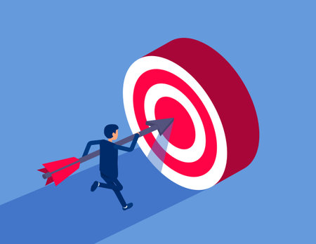 Businessman holding an arrow rushing towards. Flat isometric vector conceptのイラスト素材