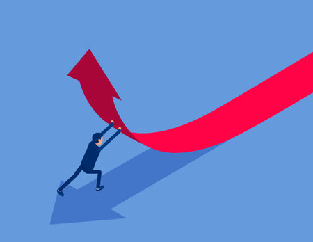 Businessman changes the direction of the arrow. Flat isometric vector conceptのイラスト素材