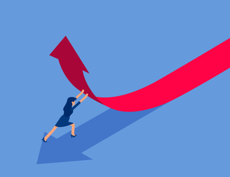 Businesswoman changes the direction of the arrow. Flat isometric vector conceptのイラスト素材