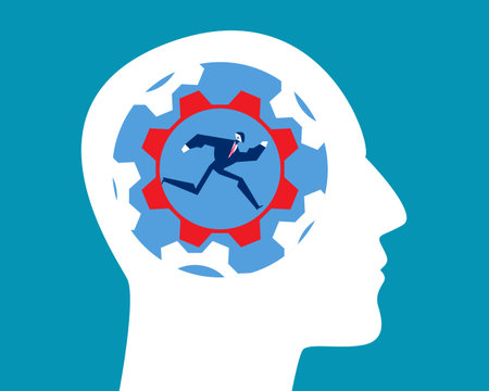 Robot. Artificial intelligence running in gear inside the human headのイラスト素材