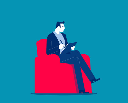 Businessman sitting in armchair writing paper documentのイラスト素材