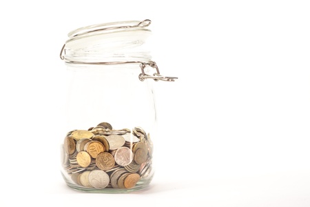 Russian coins in a glass jar. Isolated
