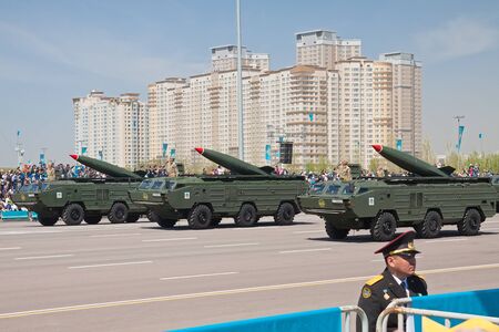 Astana, Kazakhstan - 7 may 2014: Military parade on the day of the Kazakh army. Astana, Kazakhstan