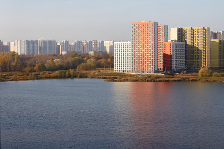 New colored residential buildings with reflectionの写真素材