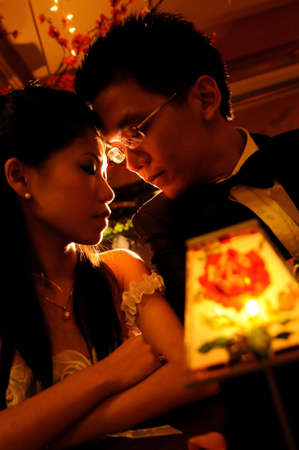 Romantic couple in low light - low key -の写真素材
