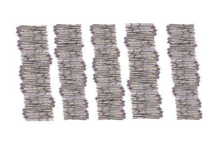 Four stack of newspapers isolated on white