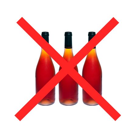 No alcohol sign with three bottles on white isolatedの写真素材