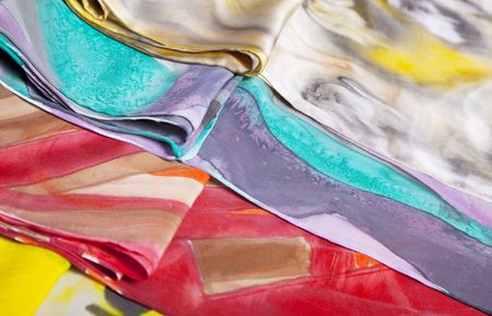 Multi coloured silk scarfsの写真素材