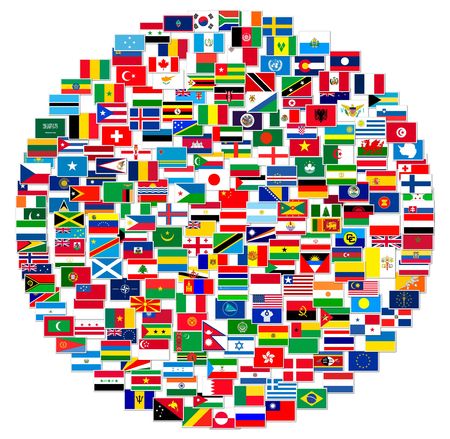 Collection of world flags on white isolated, illustrationの写真素材