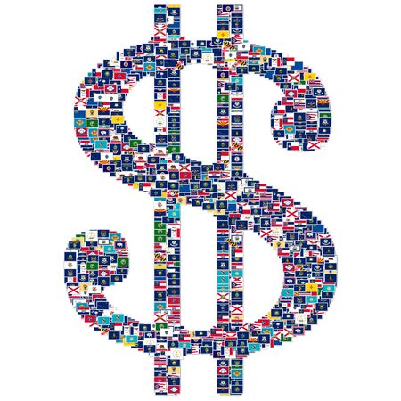 Dollar sign made from US States flagsの写真素材