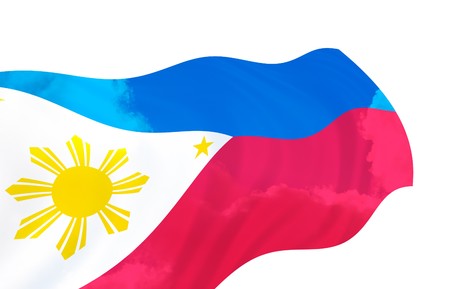 Illustration of  Philippines flag over the sky, waving in the windの写真素材