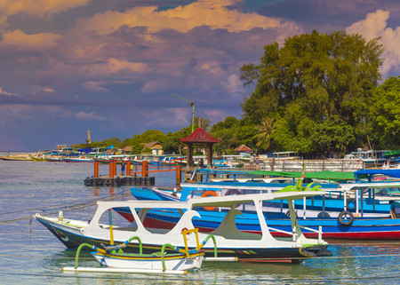 Boats at Paradise Tropic Island.  Gili, Indonesiaの写真素材