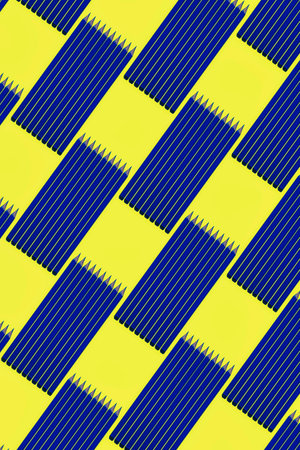 Pattern of blue pencils at yellow backgroundの写真素材