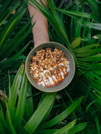 View from above at peanut butter muesli
